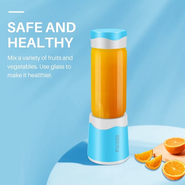 Bärbar Juice Blender Usb Saftkopp Multifunktionell Fruktblender Sex-Blads Blender Smoothies - Blå