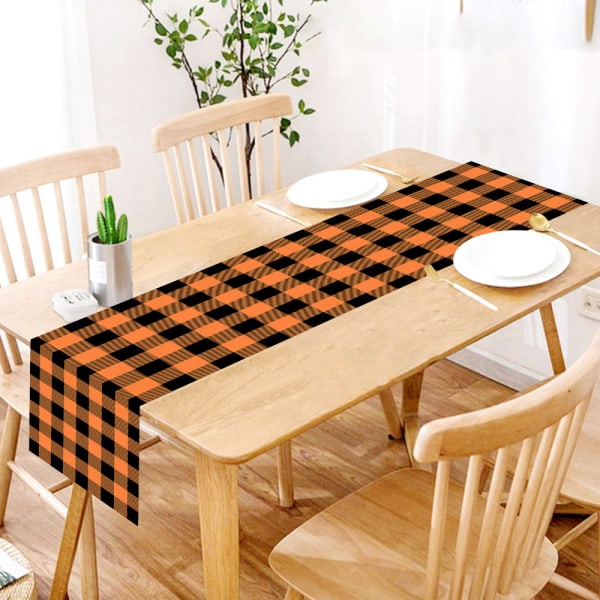 Jul bordsduk orange och svart rutig tyg scen layout semester dekoration bord matta flagga