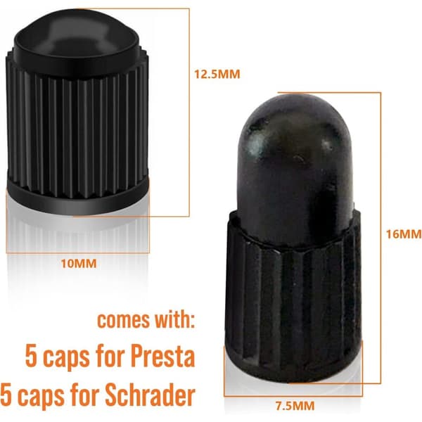 Messing Presta-ventil-adapter (5-pak + 10 hætter) - Konverter Presta til Schrader til cykler, e-cykler og e-scootere