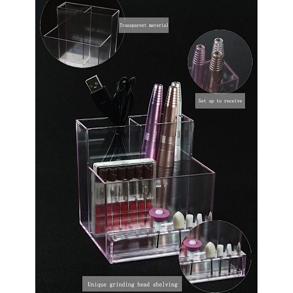 Neglelakpoleringsmaskine Display Stand Opbevaringsboks til Negle Manicure Bærbar Beholder Akryl Negleværktøjer til Organizer (Transparent)