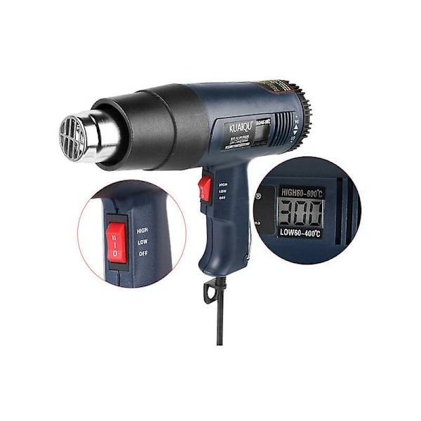 Digital LED elektrisk varmluftpistol 1800W med 7 stk. dyser trinløs justerbar temperaturstyret termisk blæser varmepistol nyeste Kq881