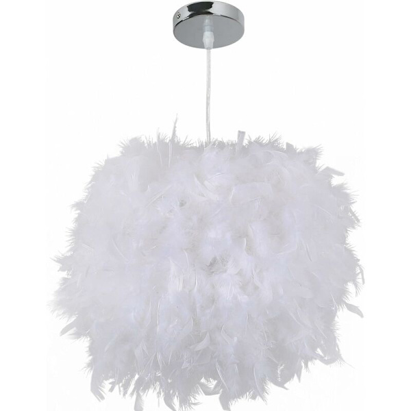 Taklampa i vit fjäderdesign, sfärisk form, E27 40W, för sovrumsdekoration, barnpresent