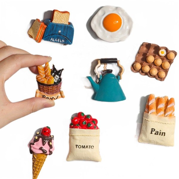 Kreativa 3D kylskåpsmagneter dekorerade med simulerade mat kylskåpsmagneter (14 stycken)
