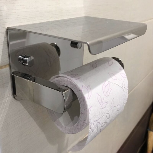 304 ruostumattomasta teräksestä valmistettu WC-paperiteline puhelinhyllyllä, WC-paperiteline WC-paperille