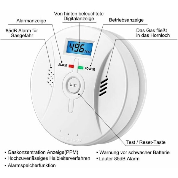 Koldioxidlarm med LCD-display CO-detektor Hög 85dB Alarm Koldioxiddetektor med koldioxidsensor Batteridriven