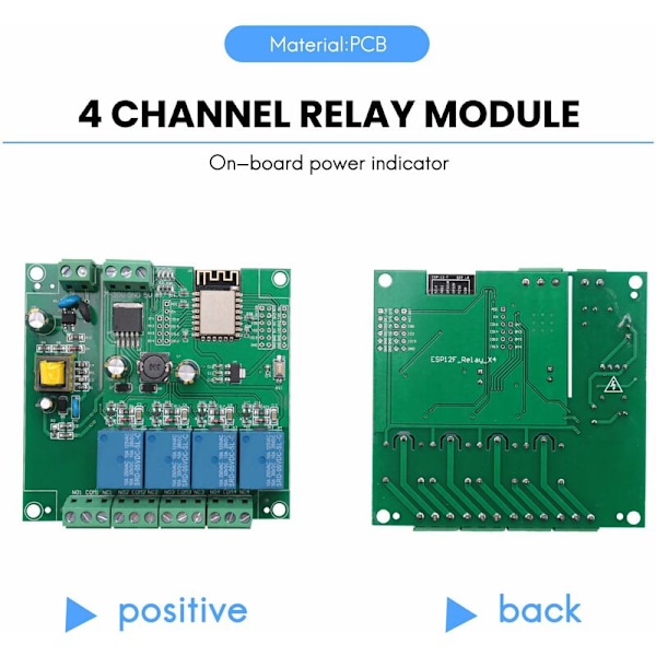 ESP8266 4-kanals WIFI-relämodul ESP-12F Wifi-utvecklingskort för 5V/8-80V strömförsörjning