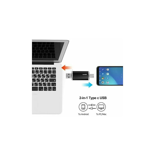 64GB USB C Flash Drive, Bifrost Type-C USB Flash Drive 64GB 2 i 1 OTG Pen Drive 64gb Mini USB C Flash Drive 64gb (Svart)