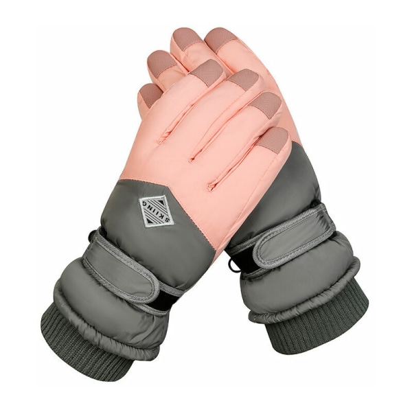 Warm Windproof Waterproof Touch Screen Outdoor Riding Fleece Mountaineering Gloves (Grey-Pink)