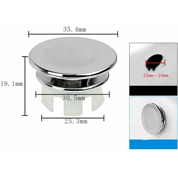 Vask Overflow Dæksel - Udskiftnings Overflow Ring - Prop til Badeværelse, Køkken, Vask - Rund Overflow Hul - Indsæt Korrekt Fonepro Udskiftning P