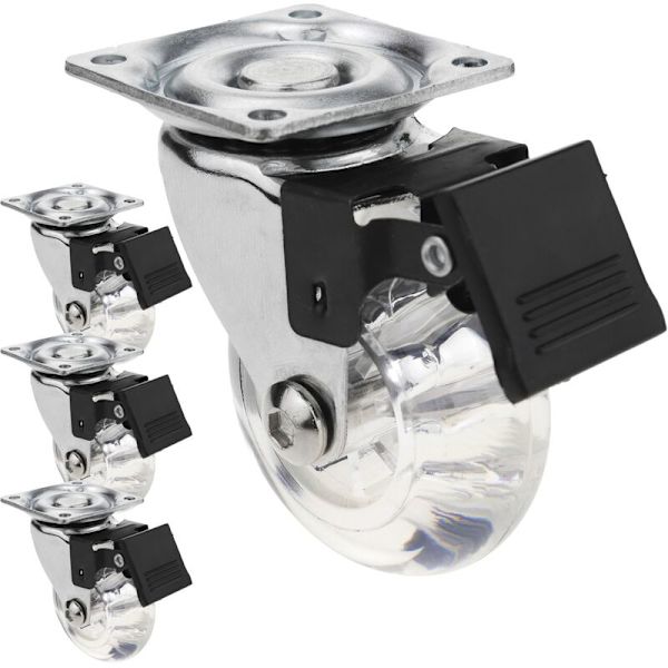 Industriel design drejestel i polyuretan og transparent PVC med bremse 50 mm (sæt af 4)