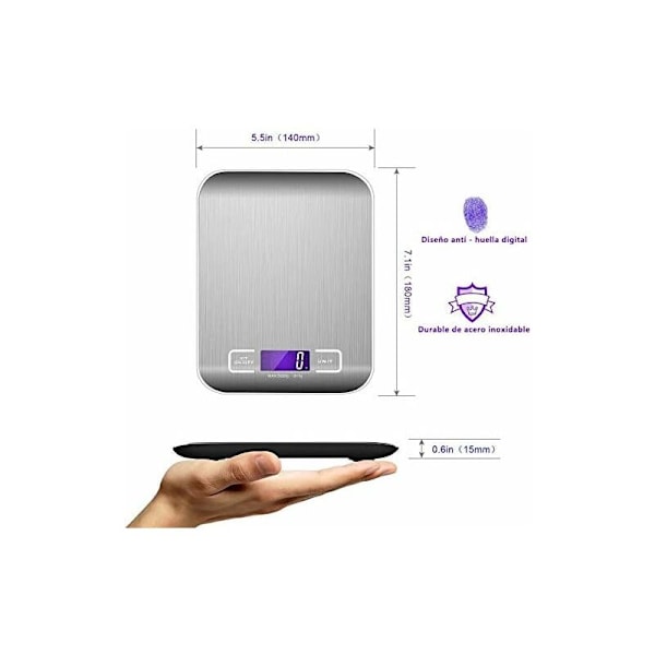 LCD-skärm Digital Vågskala för Rostfritt Stål Kök, 5kg / 11lbs Multifunktionell Matbalans, Kök Vikt, Silverfärg