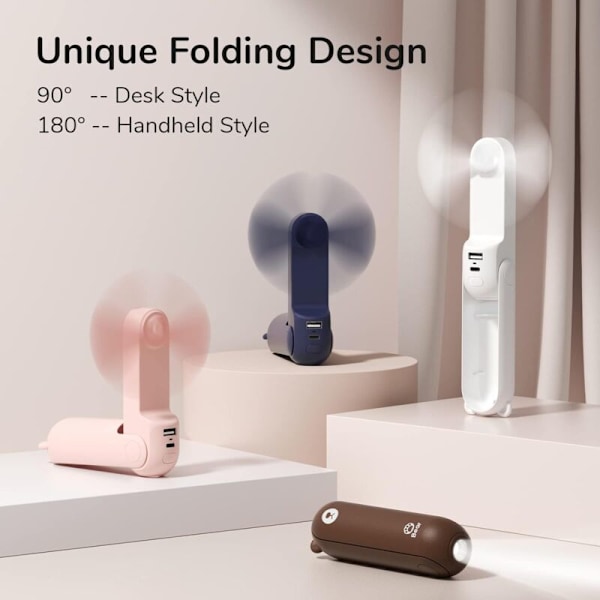 Bärbar Minifläkt, 3 i 1 Handhållen Fläkt, Bärbar USB Uppladdningsbar Liten Fickfläkt, Batteridriven Fläkt [14-21 Timmar Drift] med Powerbank, Func