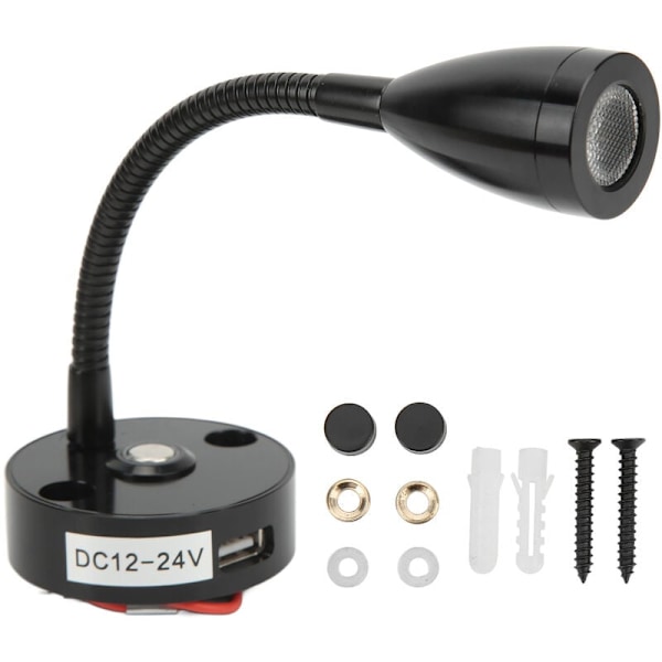 RV Leselys Flexible Hals 3 Farger Lys 1224V 3W USB Oppladbar Universal for Yachter Båter Svart