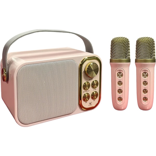 Mini karaokemaskin for voksne og barn, bærbar Bluetooth karaokehøyttaler med 2 trådløse mikrofoner for TV, House Party, gave til hjemmet