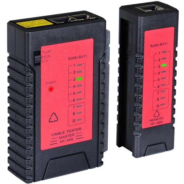 Kabeltester, nettverkslinje-lapptester RJ45 RJ11 detektorlokalisator Ethernet nettverkskabelsporer, rød-svart
