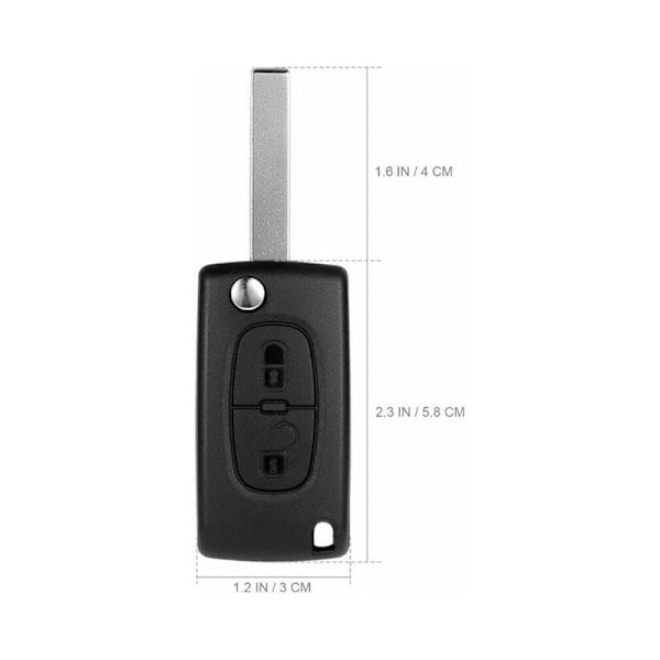 2 knapper nøgleskal kompatibel CE0523 folde flip nøgle til Peugeot 207 307 308 407 408 3008 5008 Citroen C2 C3 C4 C5 C6 C8 (2 knapper, CE0523)