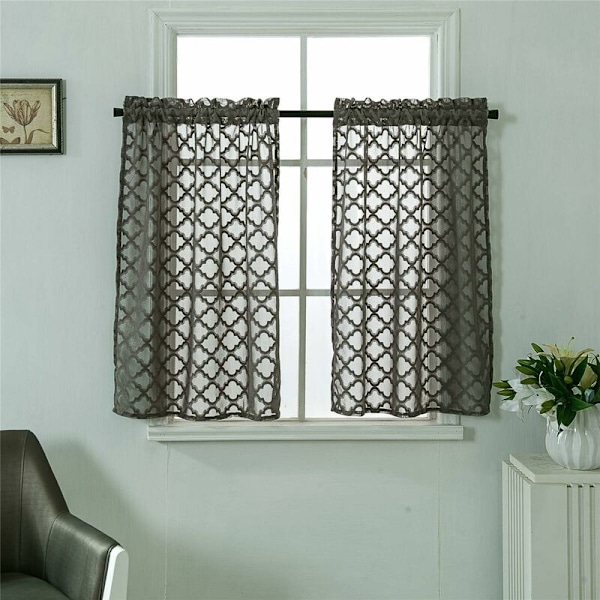 DENUOTOP Korta Gardiner Små Fönster Korta Landstilsgardiner Vintage Genomskinliga Panelgardiner Moderna Kök Bistro Gardin Blåsvart 132 213 2-pack
