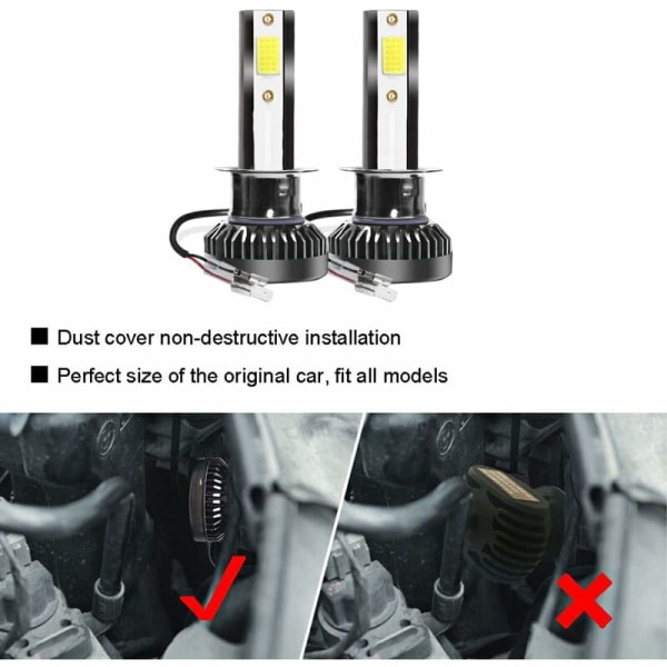 Auton ajovalot 2 kpl Cob H1 32000Lm 800W Led-ajovalopaketti Turbo Hi/Lo-lamput 6000K