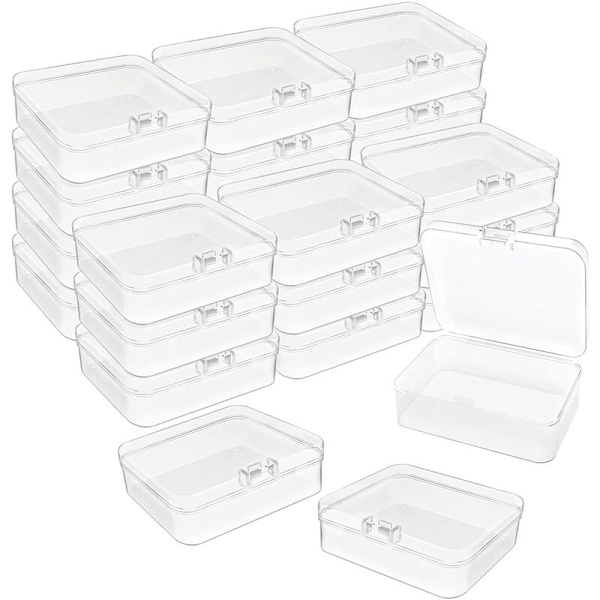 24 stk. serie mini plast opbevaringsbeholder æske, 3,3x3,3 tom hængslet æske, til smykker, hardware, spilbrikker, håndværk