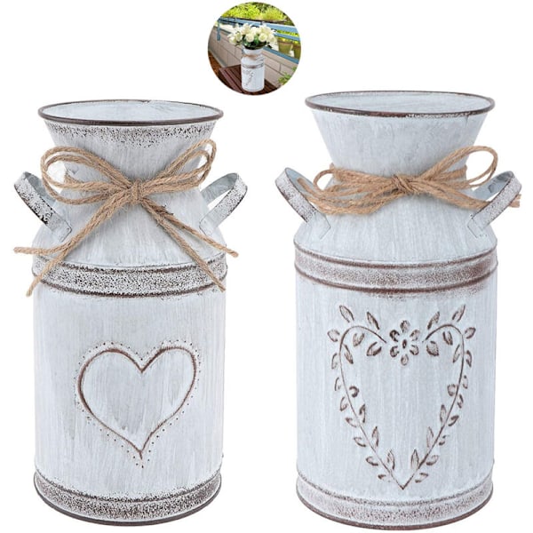 2 kpl Vintage Kukkakruunu Sydän Maitokannu Rauta Kukkaruukku Shabby Dekoratiivinen Maalaistyylinen Maljakko Rustic Kukkakori Metallikori Istutusastia Dekoratiivinen Va