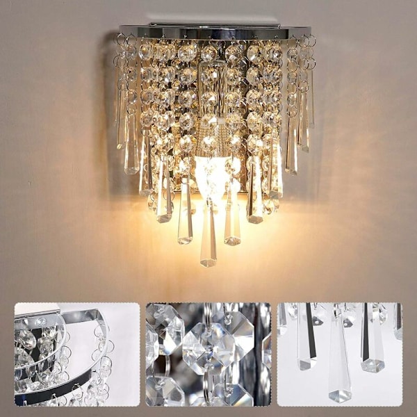 Moderne Krystallvegglampe K9 Innendørs Vegglampe Krystall Kromfinish Rustfritt Stål Lampebase E14 for Soverom Stue Gård Trapp Jenterom