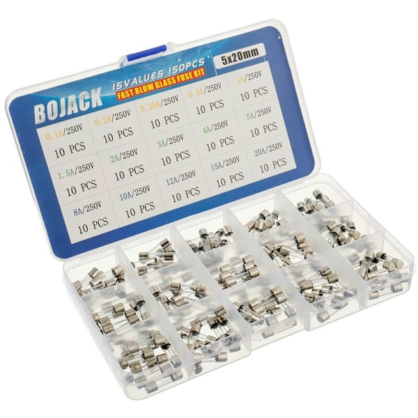 15 Arvoisen Lasisuojan Valikoima Liittimellä Nopea 150kpl 5x20mm 250V 0,1 0,2 0,25 0,5 1 1,5 2 3 4 5 8 10 12 15 20A Pakattu Läpinäkyvään Muoviin