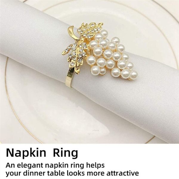 Rypäle Napkinrenkaat, 24 kpl, Metalliseos Napkinrenkaat Imitoiduilla Timantti- ja Helmi-Inlayilla