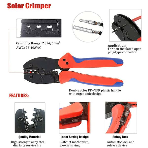 Solarkrimpværktøj, 23PCS crimpværktøjssæt MC4 solarkabelforbindelse 2,5 til 6mm² solarkrimpværktøj til solpanel PV-kabel