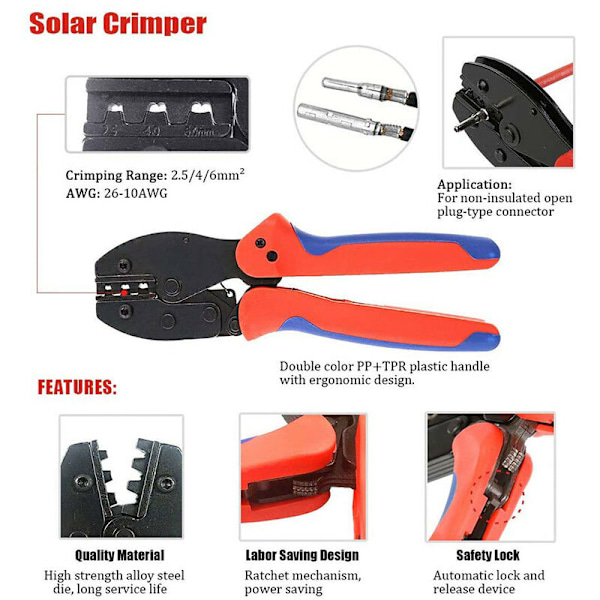 Solcellsverktyg, 23PCS Crimpverktygssats MC4 Solkabelkontakt 2,5 till 6mm² Solcellsverktyg för solpanel PV-kabel