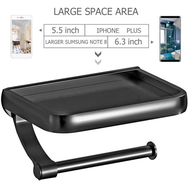 Toiletpapirholder med hylde, rustfrit toiletpapirholder med hylde til toiletpapirholder sort