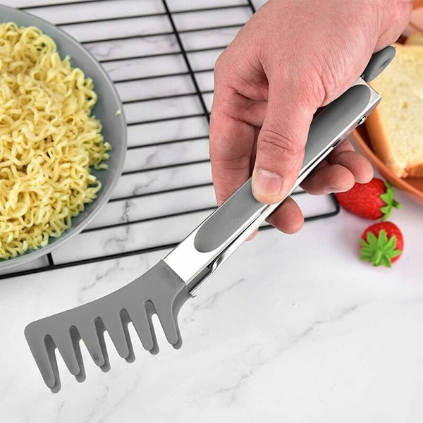 Pastatenger, 2 stk BBQ-tengersett, rustfritt stål, varmebestandig temperatur, spagettiskje, servieringsskje (grå) HIASDFLS