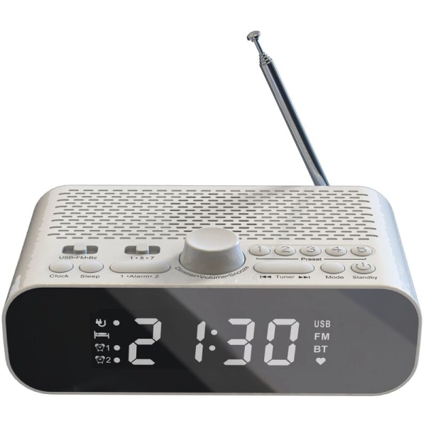 FM-väckarklockradio med Bluetooth-streaming LED-display Dubbel väckarklocka 1500MAh Hi-Fi-högtalare med woofer-enhet