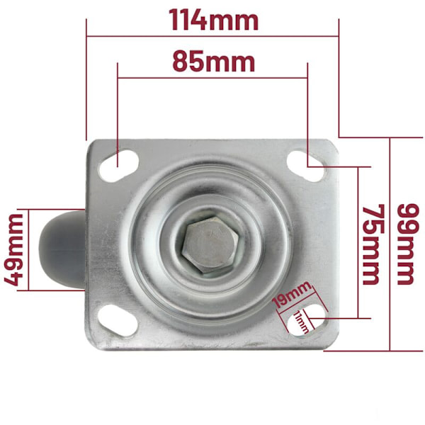 125 mm Industrisvinghjul i Polyuretan uten brems