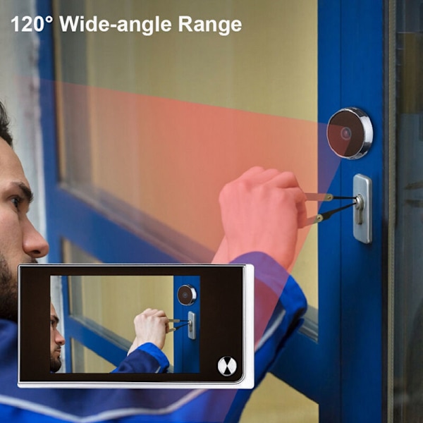 Videodörrklocka med 3,5 tum LCD-skärm, 120° synfält för 14-28 mm dörrhål, smart utomhusmonitor för hemmet