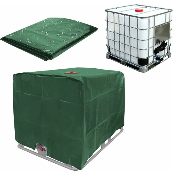 Vannbeholderdeksel, IBC-tankdeksel for 1000L tank, vanntankbeholderbeskyttende deksel, støvtett, anti-UV, anti-regn, 120x100x116cm (grønn)，Starli