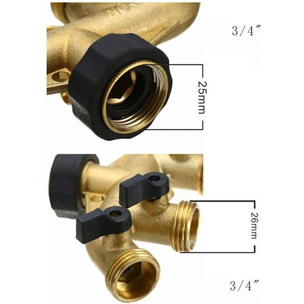 Kran og Selektor 4 Uttak Ventiler, Messing Kran Kobling 4 Veis Fordeler Slange Splitter for Hagevanning