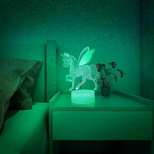 Enhörningsflicka Present, Enhörningslampa 3D LED Nattlampa, Enhörning Leksak Sänglampa Nattlampa 16 Färger, USB-driven Touch Fjärrkontroll Barn Nattlampa