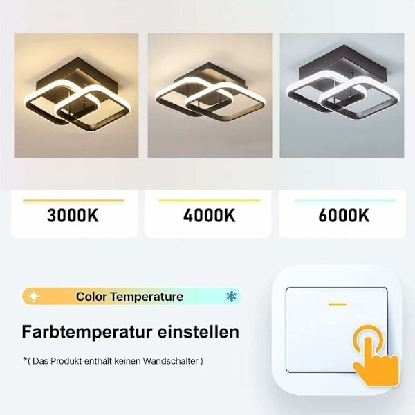 Moderne Loftlampe 3000k-6000k Justerbar Lysarmatur til Spisestue, Køkken, Soveværelse, Gang, Kontor (Sort)