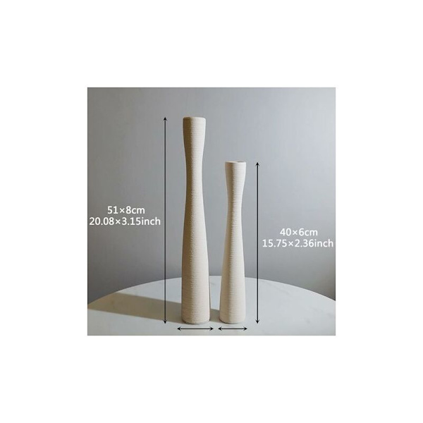 Smal Gulvvase - Højde: 50 cm - Keramik - Mat Hvid - Moderne Minimalistisk Design - Håndlavet - Til Grene, Tørrede Blomster eller Lange Stilkblomster.