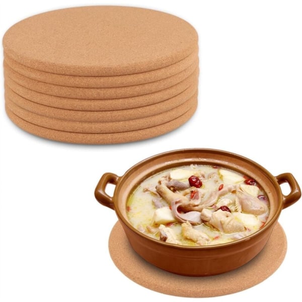 8-pack korkunderlägg, runda korkunderlägg, korkunderlägg för grytor, kastruller, stekpannor, kök och restaurang