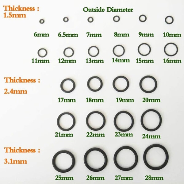 740 st NBR tätningsring set tjocklek 1,5 mm 2,4 mm 3,1 mm nitrilgummi NBR O-ring packningstätning