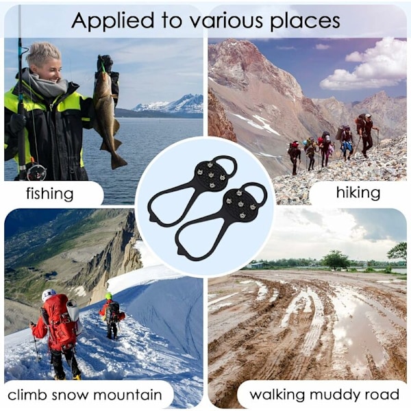 2 Par Ikke-Skliende Gripper Pigger, Is Grippers Trekkfeste Pigger Snøsko Pigger Griper Stegjern med 5 Stål Pigger - L
