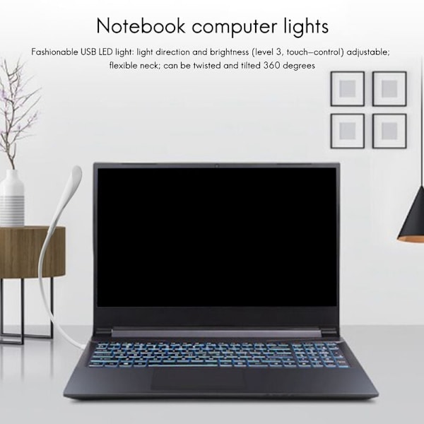 Bærbar USB LED-lysbryter med berøring for datamaskintastatur, bærbar PC, bærbar leselampe (hvit)