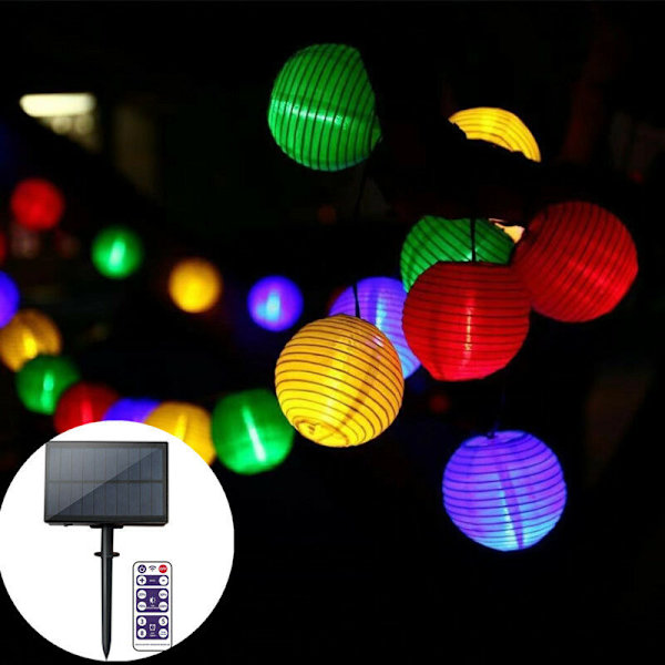 Solcellsdrivna LED-ljusslingor för utomhusbruk med fjärrkontroll, flerfärgade juldekorationer, LED-lykta, 6,5 m, 8 lägen