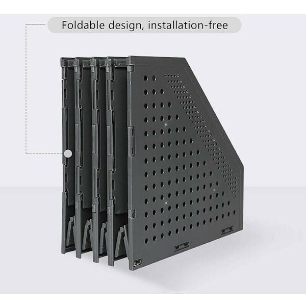 Foldbar Magasinholder med 4 Rum Justerbar Opbevaringsboks Skrivebordsarrangør Bogstøtter Aktetaske Mappe Magasin Bog Arkivmodul Fil Skab Opbevaring