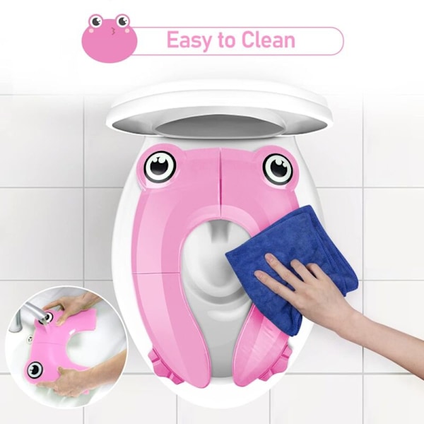 Foldbar Toiletstol til Børn, Bærbar Toilettræningstol til Børn, Rejsepottetræner til Småbørn med Opbevaringspose, Pink Frø
