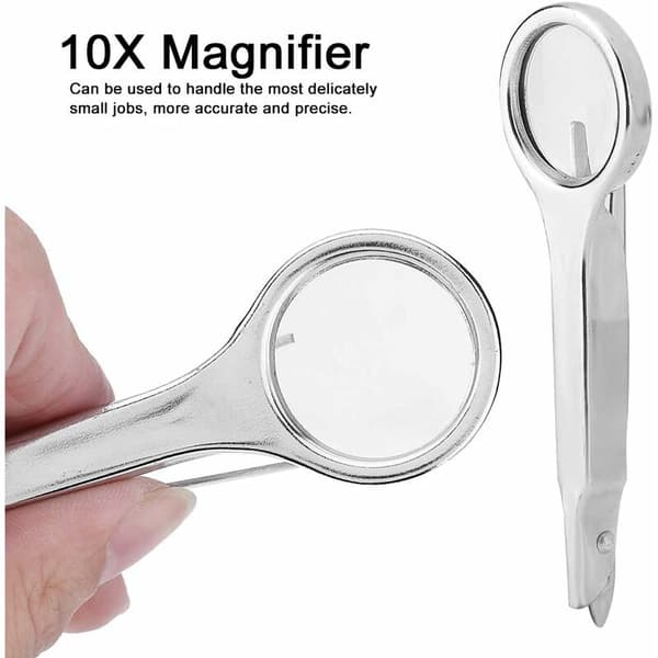 10X Rustfrit Stål Multifunktionspincet med 10X Forstørrelsesglas