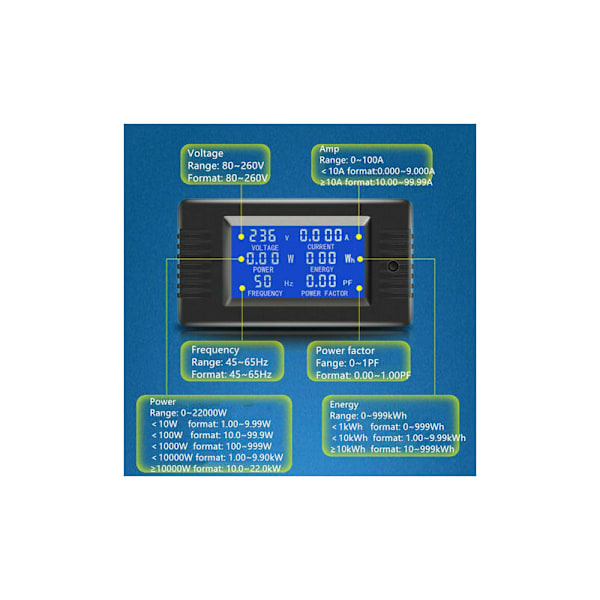 PZEM-022 Avaus- ja sulkemis-CT 100A AC-tehomittari digitaalinen näyttö volttimittari ampeerimittari virta taajuus jännitekerroinmittari jaon kanssa