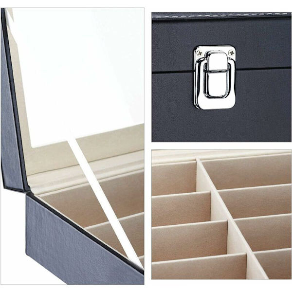Briller etui Brille opbevaring Brille præsentation PU læder brillekasse solbriller opbevaring brilleetui med glas display case--