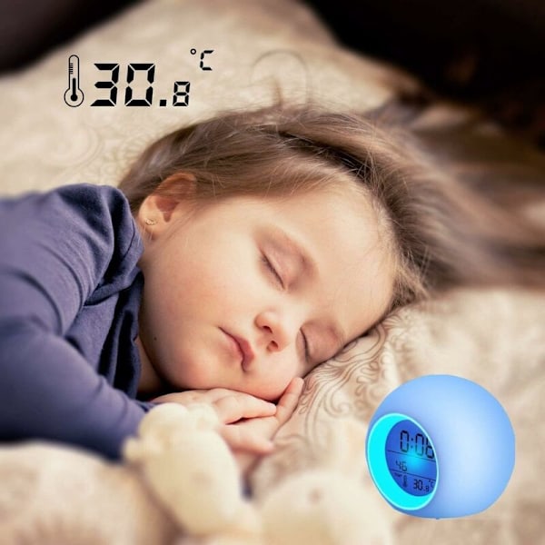 Barnens LED-väckarklocka, Digitala väckarklockor för barn Sängbord 7 Färger Byter Ljus för Pojkar Flickor Rum Dekoration med Temperatur Datum, Touch Control a